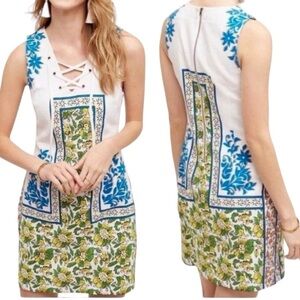 ANTHROPOLOGIE PLENTY BY TRACY REESE RKNL17 LACE UP V-NECK FLORAL SHEATH DRESS